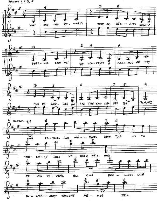 Musical notes, chords, and text of the song Reflection