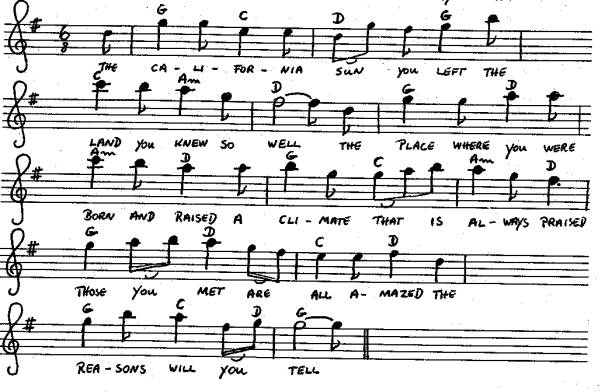Musical notes, chords, and text of the song Immigration