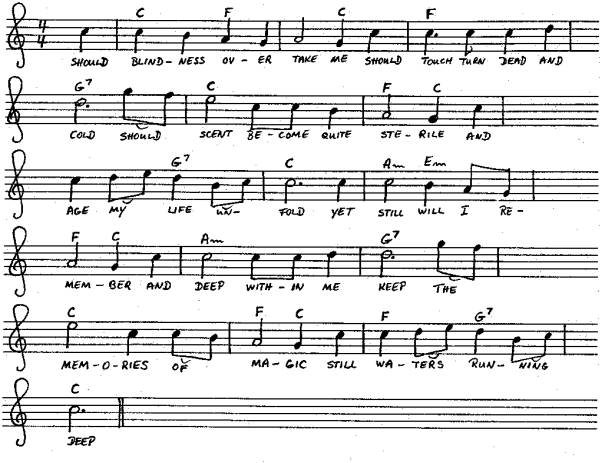 Musical notes, chords, and text of the song A Lily
