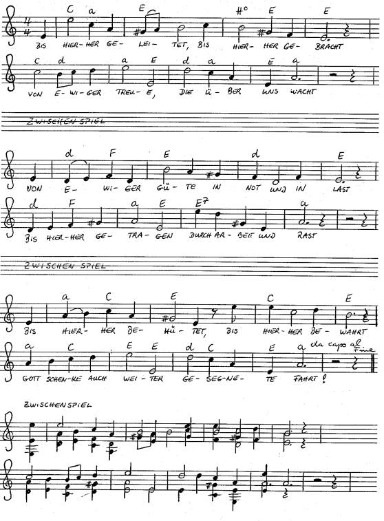 Melodie, Akkorde und Text zum Lied Geleitet