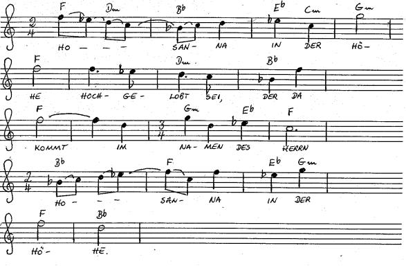 Noten, Text und Akkorde für Benedictus