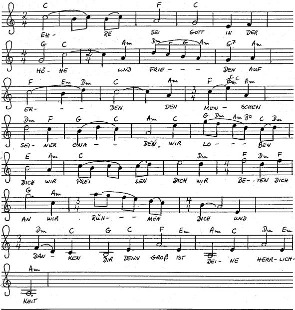 Noten, Text und Akkorde für Gloria