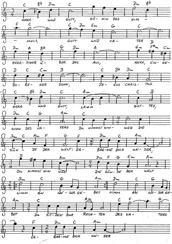 Noten, Text und Akkorde für Gloria