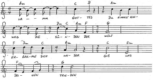 Noten, Text und Akkorde für Agnus Dei