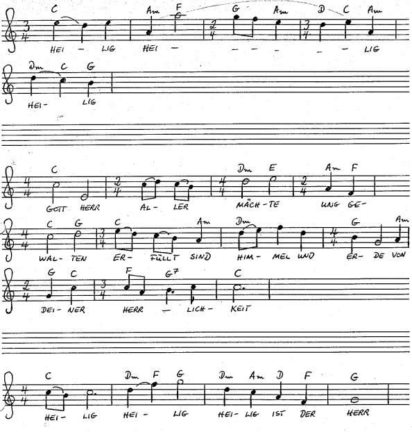 Noten, Text und Akkorde für Sanctus